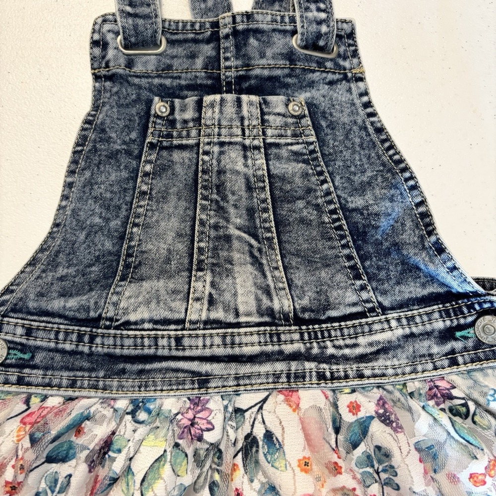 Jordache Dress Denim Floral Overall Dress Skirt Tulle Spring Play Girls 7-8 - Picture 3 of 7